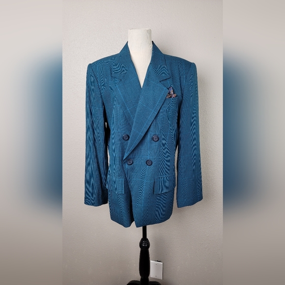 Valentino Teal Men's Double Breasted Blazer with Kerchief L - Picture 4 of 9